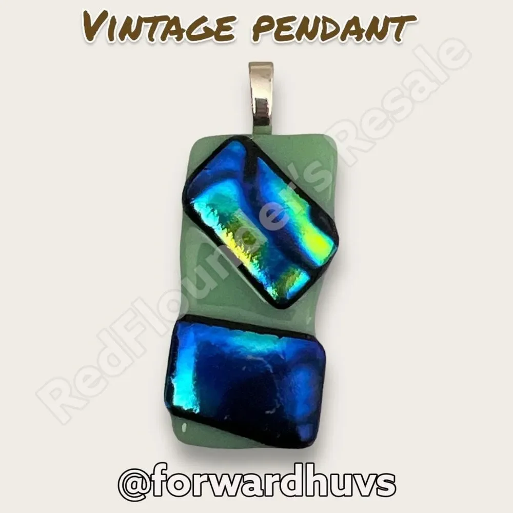 Art Glass Multi-Colored Pendant Silver Tone